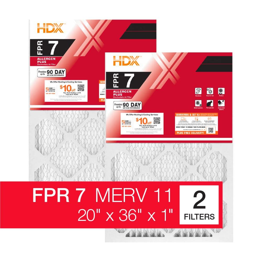 20 in. x 36 in. x 1 in. Allergen Plus Pleated Air Filter FPR 7, MERV 11 (2-Pack) - Hercitys