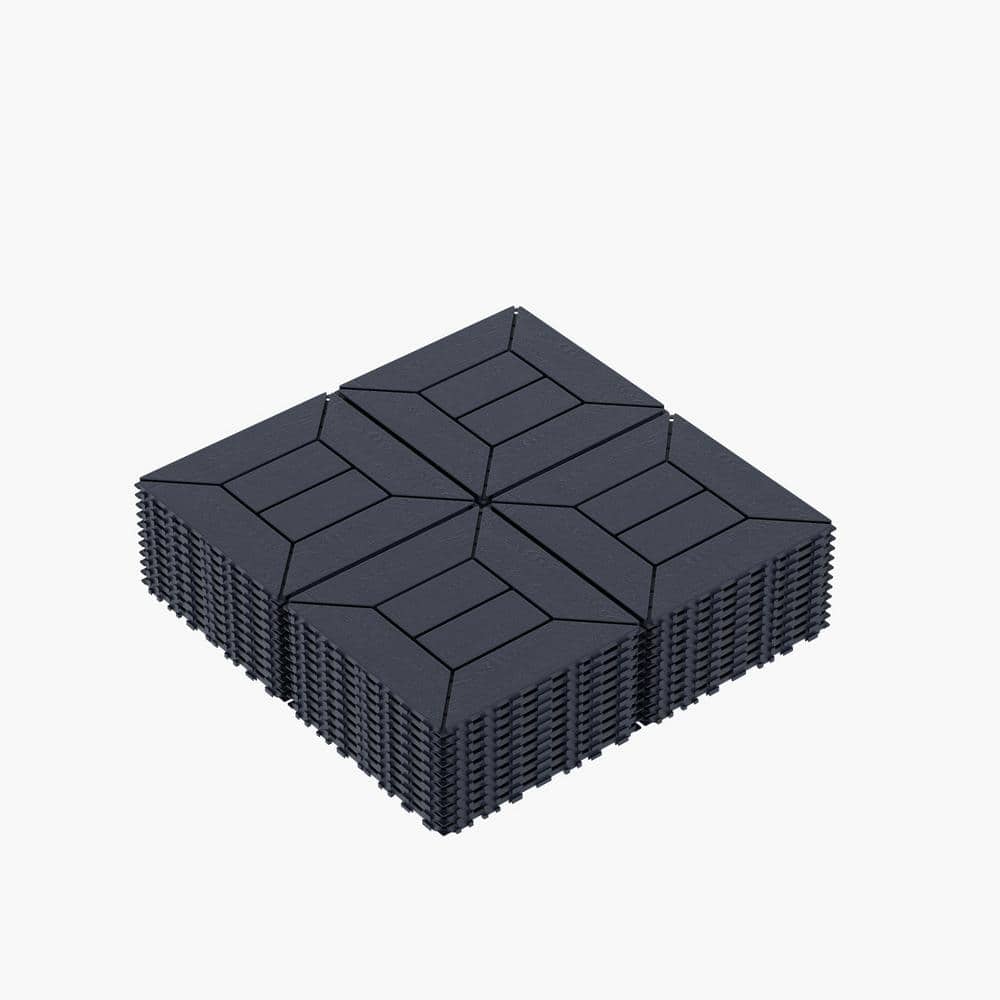 12 in. x 12 in. x 0.75 in. x 44 sq. ft. Dark Gray DIY Module Interlocking Decking Tiles Floor Tile, for Porch (44-Pack) - Hercitys