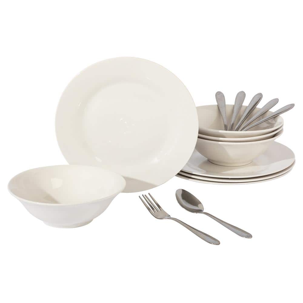 16-Pcs Fine Ceramic Dinnerware Set Service of 4 in White - Hercitys
