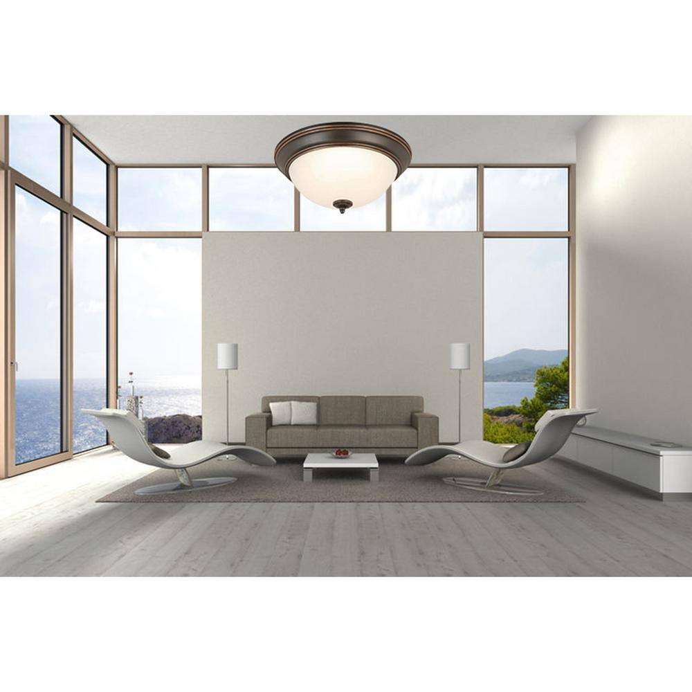 11 in. Oil-Rubbed Bronze Flush Mount Fixture with Frosted Glass Shade (2-Pack) - Hercitys