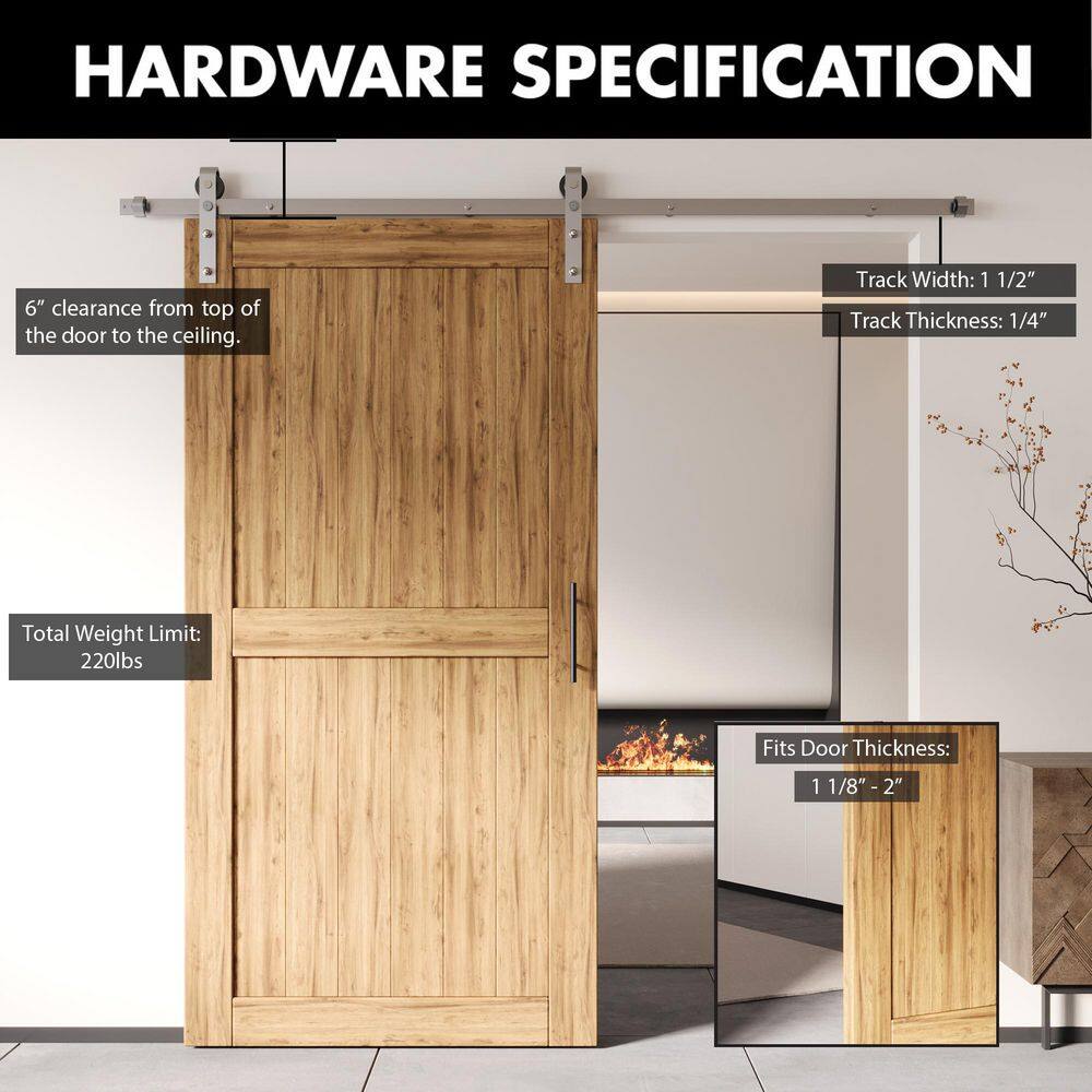 20 ft./240 in. Brushed Nickel Non-Bypass Sliding Barn Door Track and Hardware Kit for Single Door - Hercitys