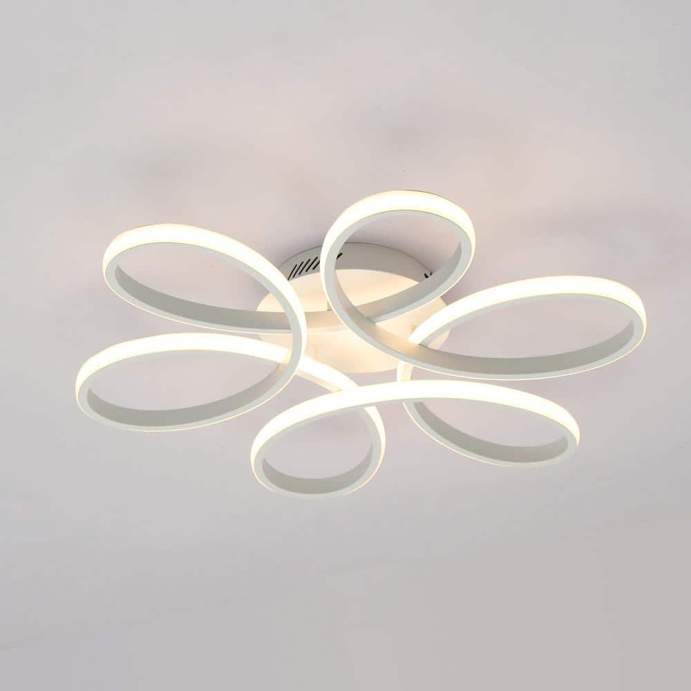 23.2 in. Modern Flower White Triac Dimmable LED Semi-Flush Mount for Dining Room Bedroom - Hercitys