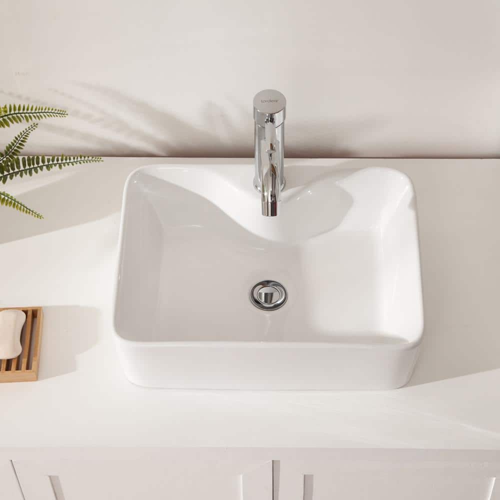 19 in. Framhouse Single Bowl in White Ceramic Rectangular Vessel Bathroom Sink, Modern 19″x15″ Framhouse Kitchen Sink - Hercitys