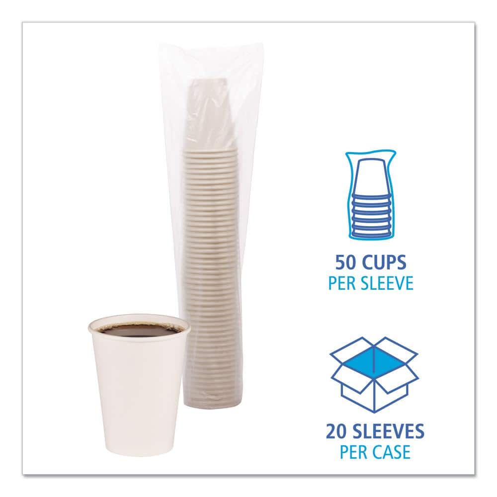 12 oz. White Disposable Paper Cups, Hot Drinks, 20 Cups / Sleeve, 50 Sleeves / Carton - Hercitys