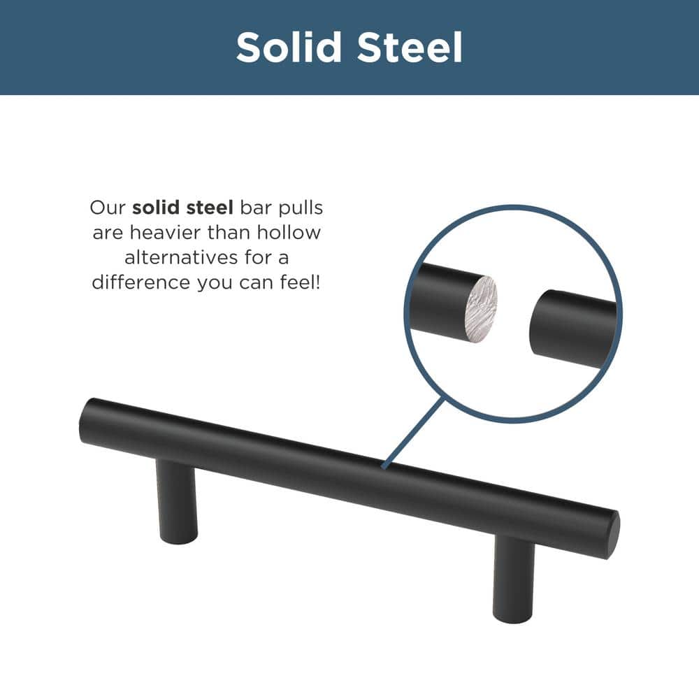 10-Pack Solid Bar 3-3/4 in. (96 mm) Modern Matte Black Cabinet Drawer Bar Pulls - Hercitys