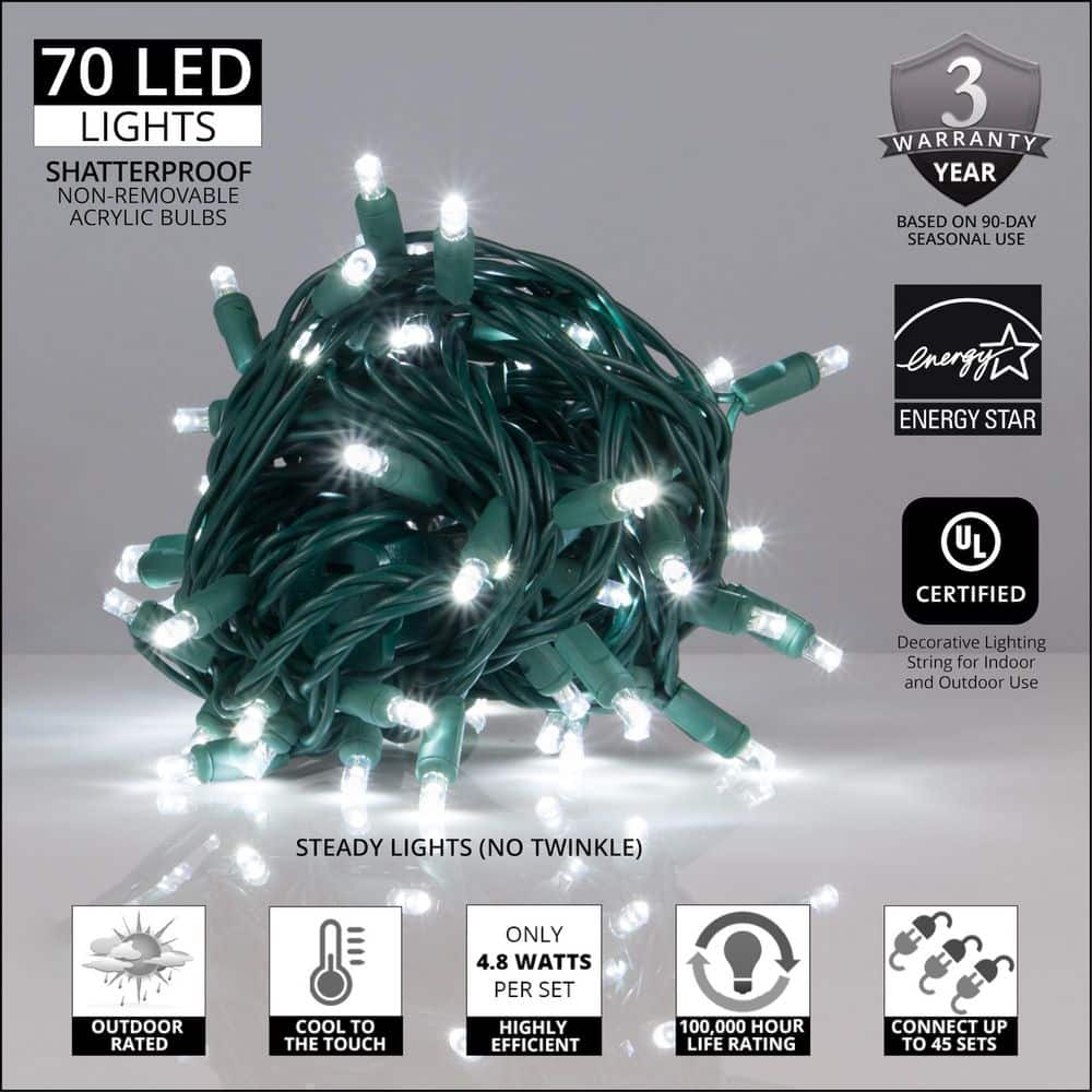24 ft. 70-Light Wide Angle Cool White Mini LED Lights - Hercitys