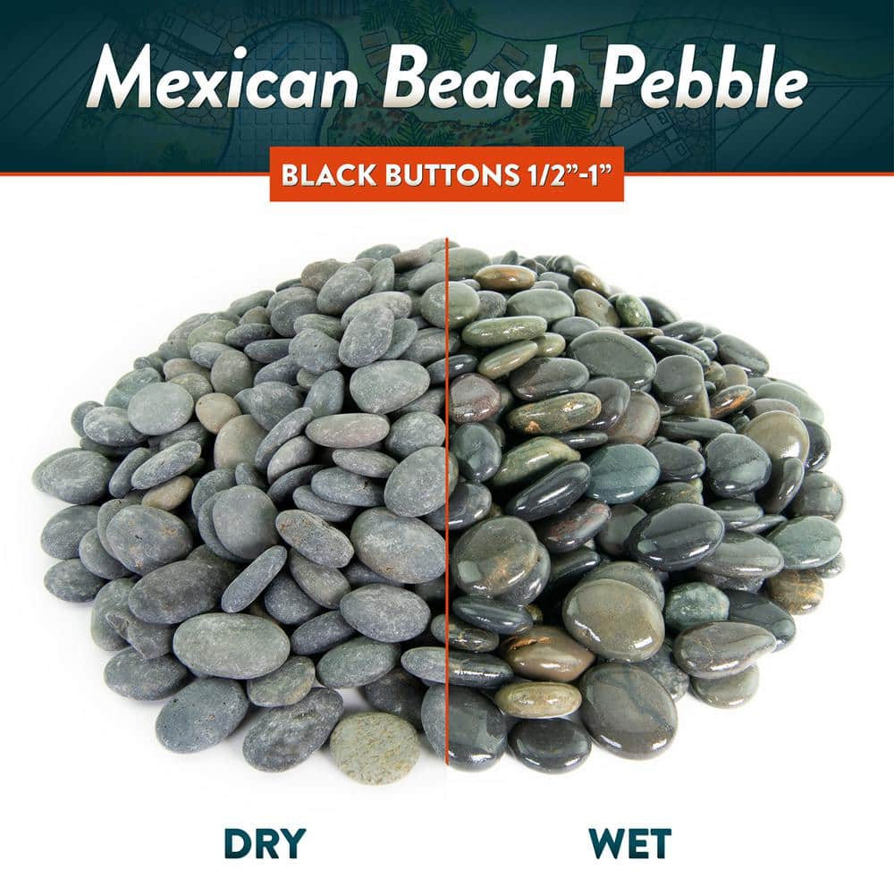 0.50 cu. ft. 1/2 in. to 1 in. Black Buttons Mexican Beach Pebble Smooth Round Rock for Garden and Landscape Design - Hercitys