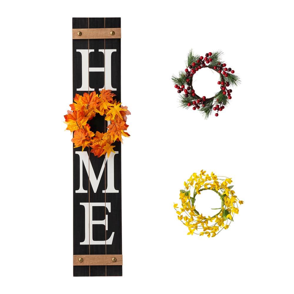 42 in. H Wooden Home Porch Sign with 3 Changable Wreathes (Spring/Fall/Christmas) - Hercitys