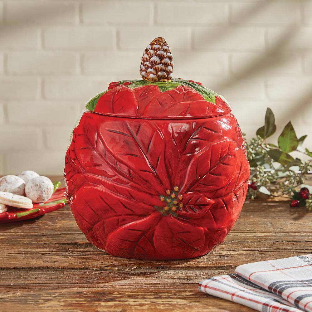 1-Stone Red and Cream Floral Cookie Jar - Hercitys