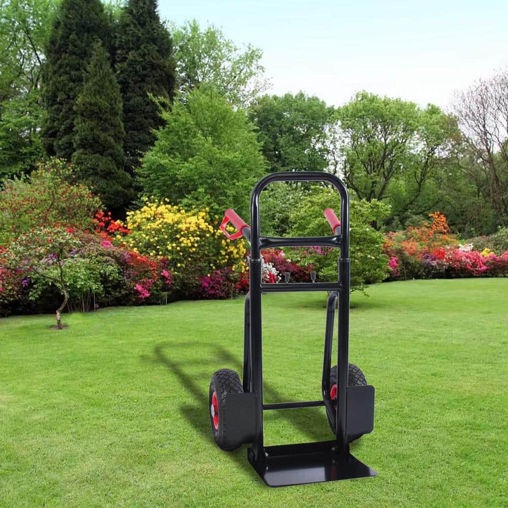 1.5 cu. ft. Metal Garden Cart, 2-Large and 2-Small Wheels, 10 in. Rubber Wheels, Black - Hercitys