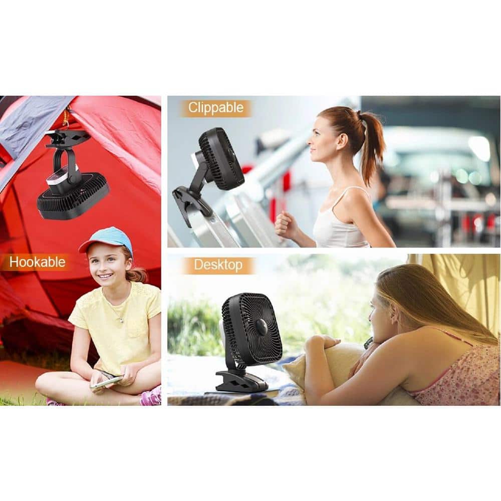 20000mAh Rechargeable Portable Clip-On 8 in. 4 Fan Speeds Desk Fan in Black with LED Light, Quiet and 78 Hours Work Time - Hercitys