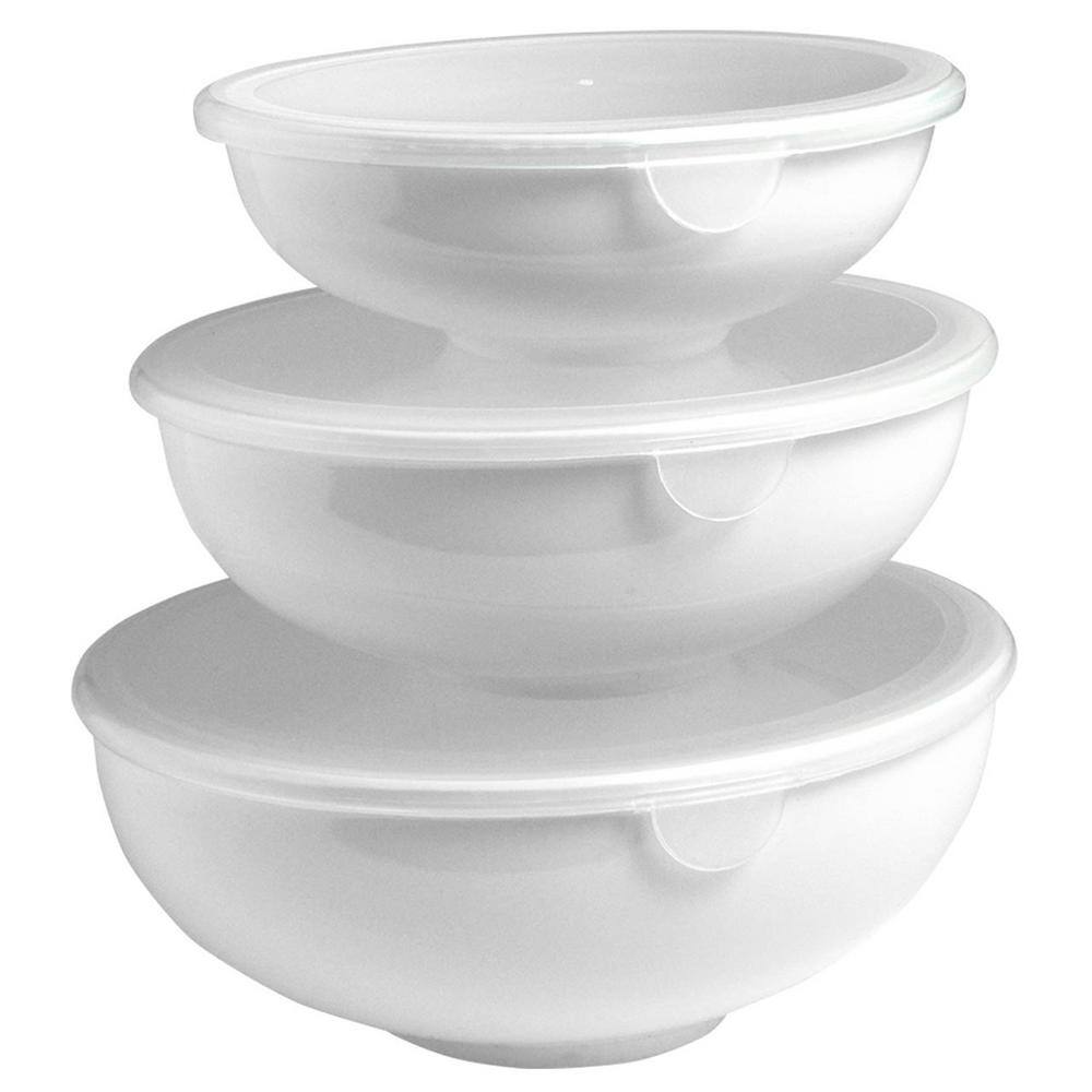 3-White Small Melamine Nesting Prep Bowls with Lids (2-Pack) - Hercitys