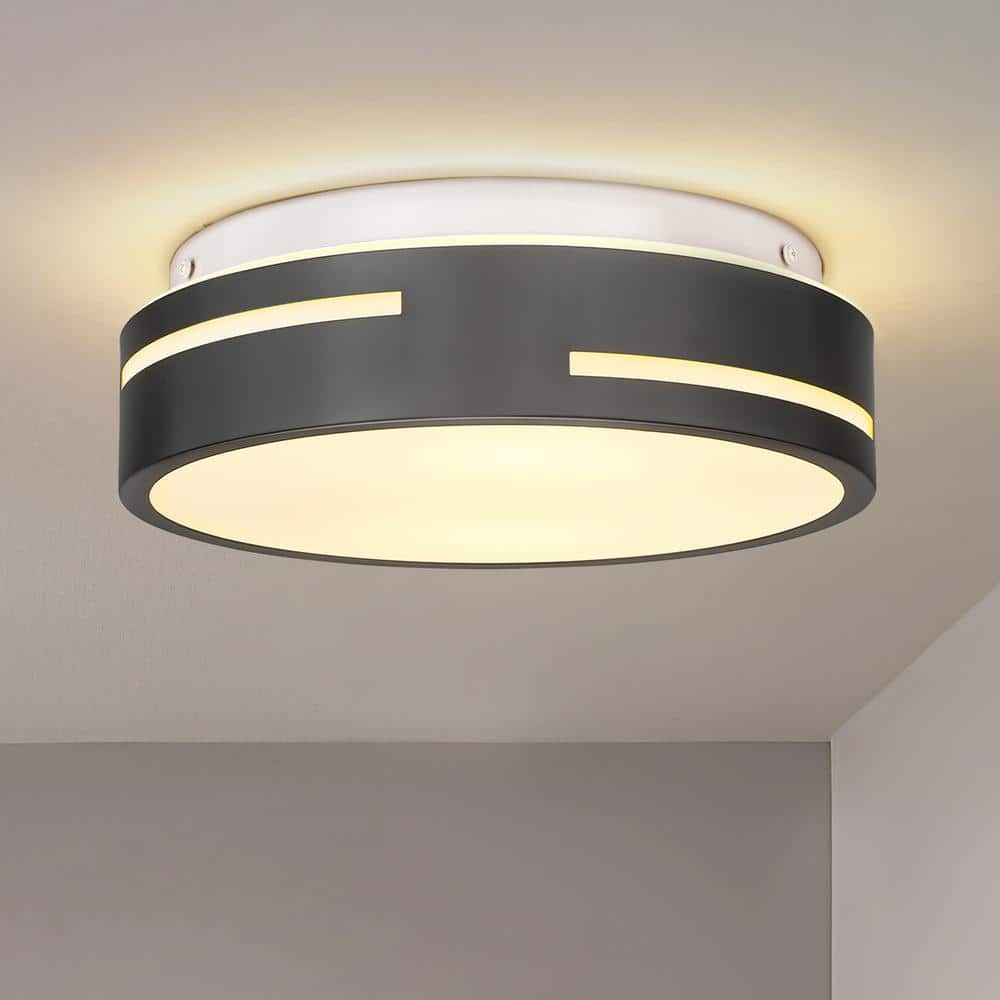 11.8 in. 2-Light Black Finish Flush Mount Ceiling Light With Frosted Glass - Hercitys