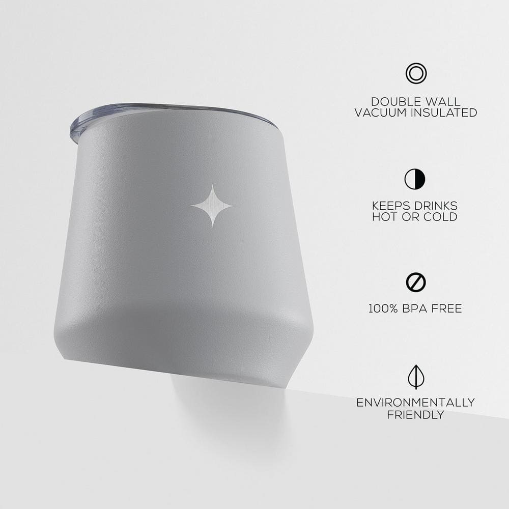 12 oz. Grey Stainless Steel Vacuum Insulated Stemless Wine Tumbler with Lid - Hercitys