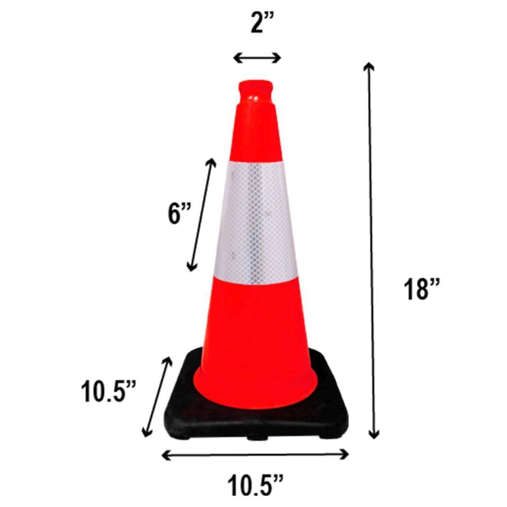 18 in. Orange Traffic Cone with Black Base with 6 in. Reflective Collar 3 lbs. (6-Pack) - Hercitys
