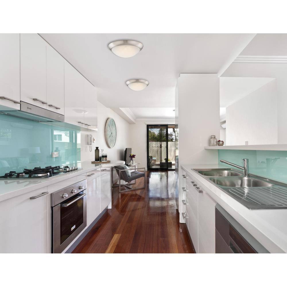 11-in. 14-Watt Traditional Brushed Nickel Integrated LED Flush Mount with Alabaster Glass Shade - Hercitys