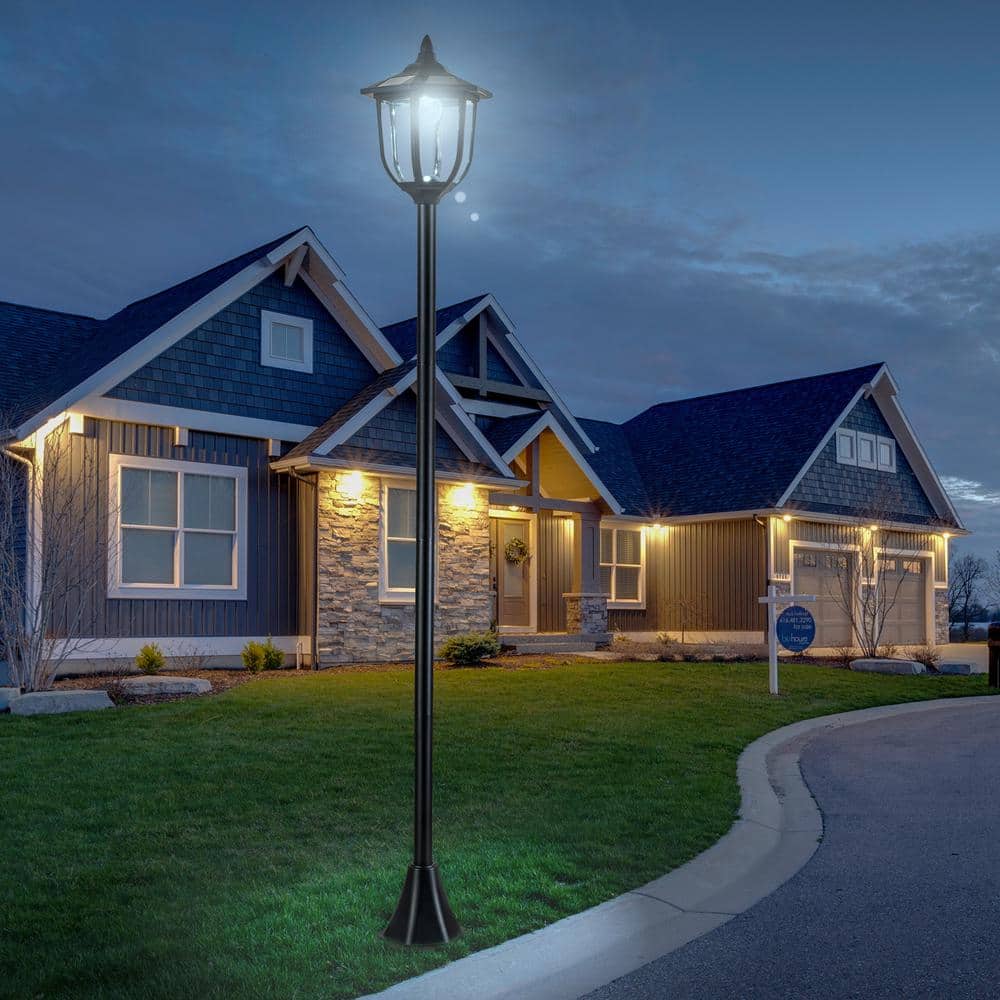 1-Light Black Dusk to Dawn Weather Resistant Stainless Steel and Plastic Solar LED Outdoor Post Light - Hercitys