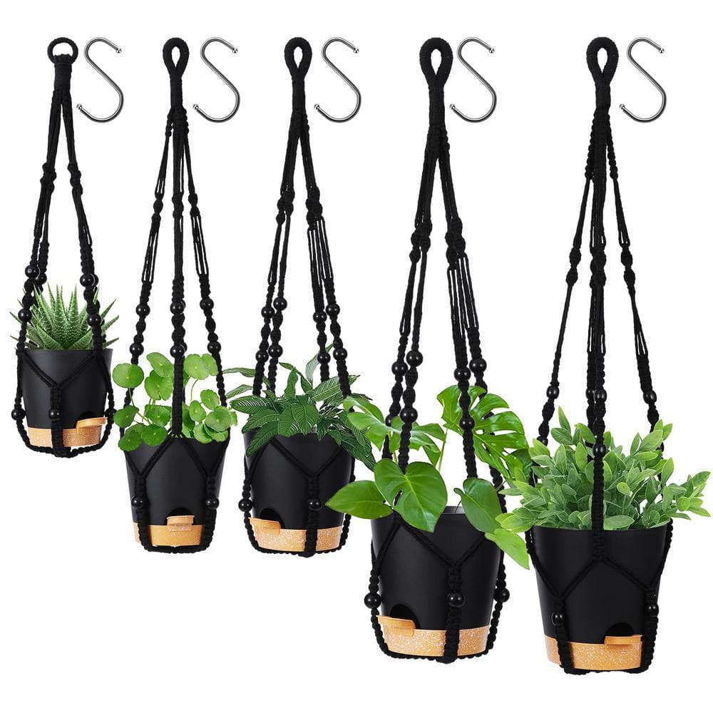 5-Piece Hanging Planters for Indoor Plants, Plastic Hanging Basket for Indoor Boho Home Decor, Macrame Plant Hanger - Hercitys