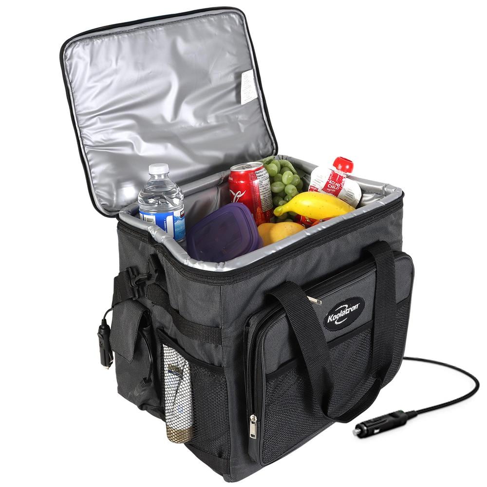12V Electric Cooler Bag, 25L (26qt.) Collapsible Thermoelectric Soft Bag Cooler, Gray/Black - Hercitys