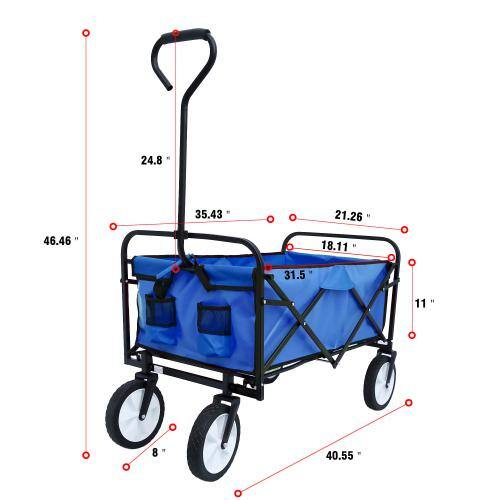 4.5 cu. ft. Blue Steel Garden Cart, Heavy-Duty Folding Wagon Garden Shopping Beach Cart - Hercitys