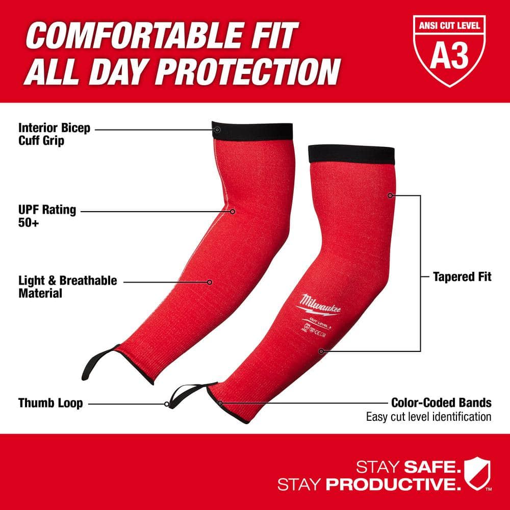 16 in. Red 4-Way Stretch Cut 3 Resistant Protective Arm Sleeves - Hercitys