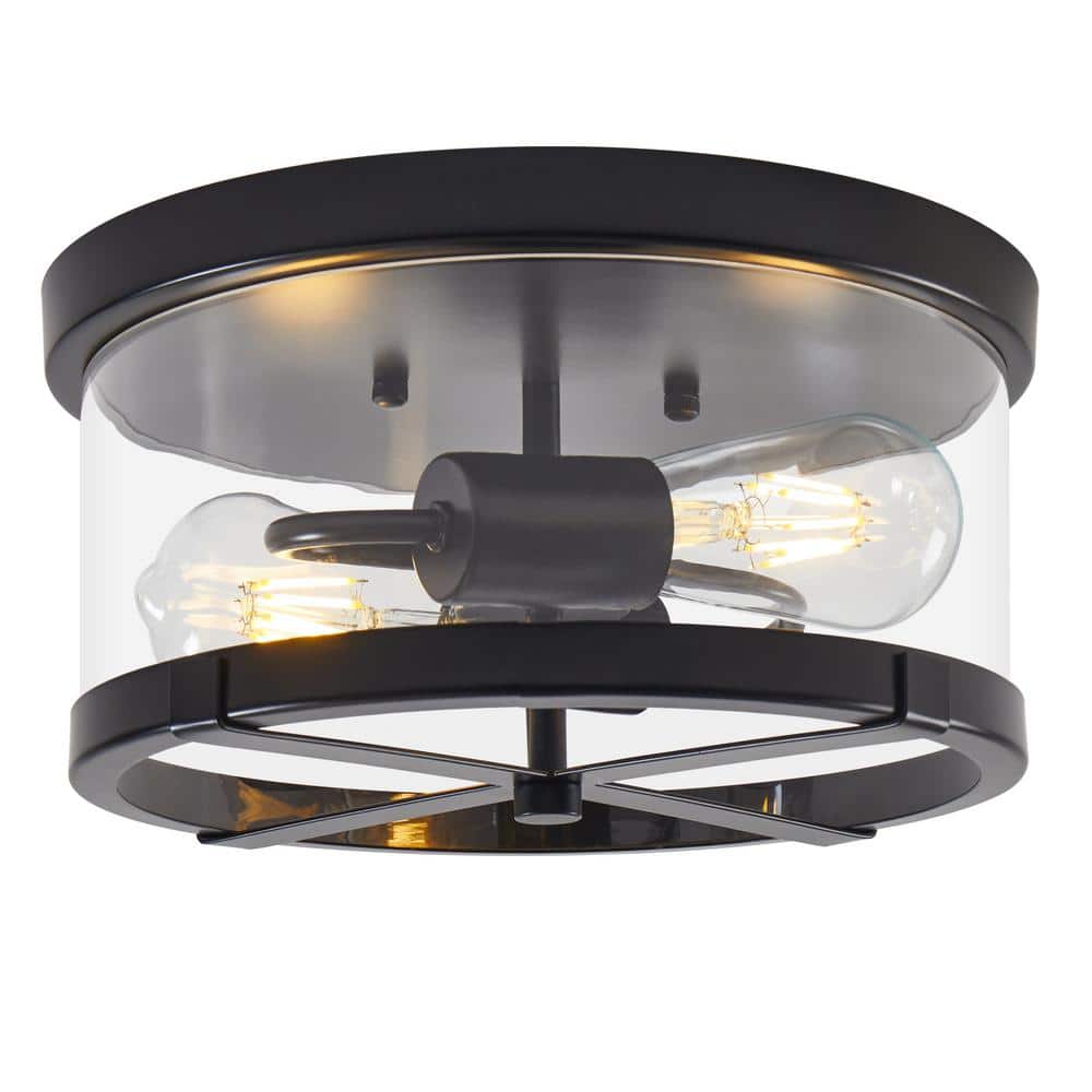 11.8 in. 2-Light Gold Flush Mount Ceiling Light with Clear Glass Shade - Hercitys