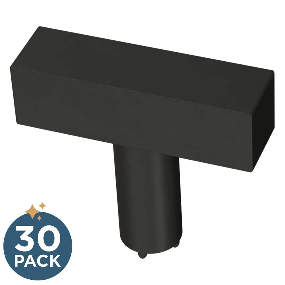 (30-Pack) Simple Square Bar 1-1/4 in. (32 mm) Modern Matte Black T-Shaped Bar Cabinet Knobs - Hercitys