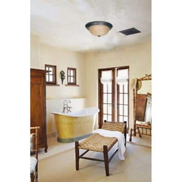 3-Light Mahogany Bronze Flush Mount with Champagne Linen Washed Glass Shade - Hercitys