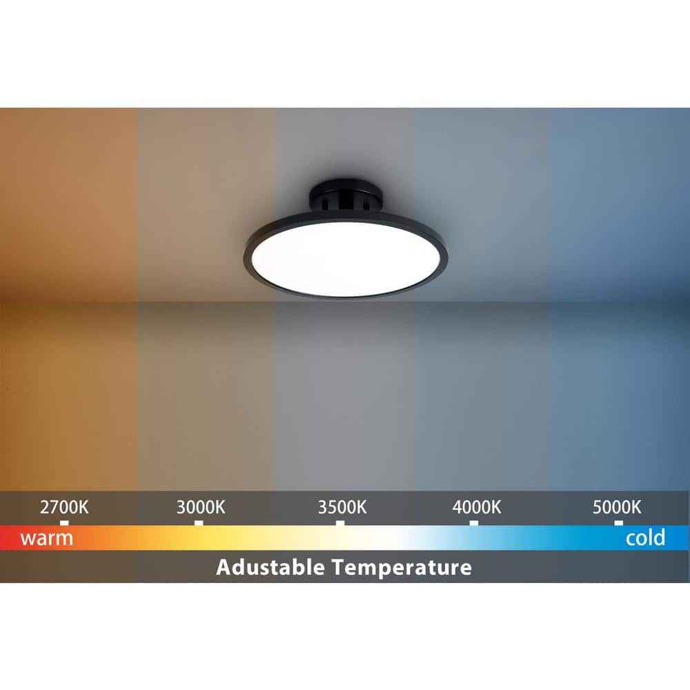 13 in. Matte Black Adjustable CCT Integrated LED Mini Pendant Semi-Flush Mount Light with White Acrylic Shade - Hercitys