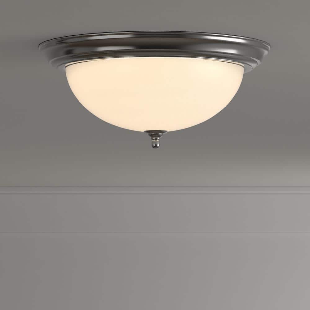 15.25 in. 3-Light Brushed Nickel Flush Mount with Alabaster Glass - Hercitys