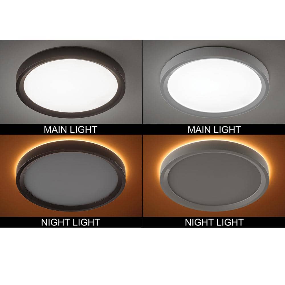 11 in. White, Oil Rubbed Bronze Trims 1000 Lumens LED Flush Mount Ceiling Light Fixture with Night Light Adjustable CCT - Hercitys
