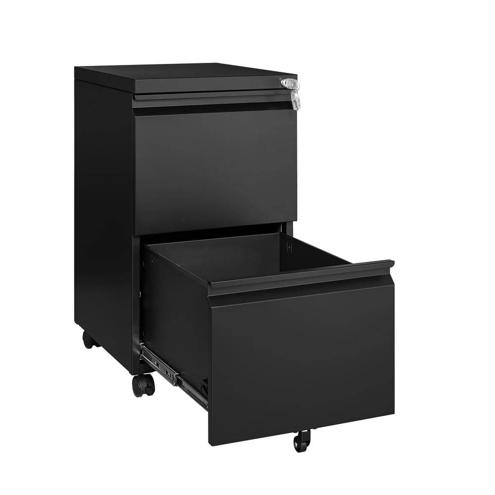 14.57 in. W x 26.18 in. H x 17.32 in. D Black Freestanding Cabinet 2 Drawer Mobile Filling Cabinet with Lock and Wheels - Hercitys