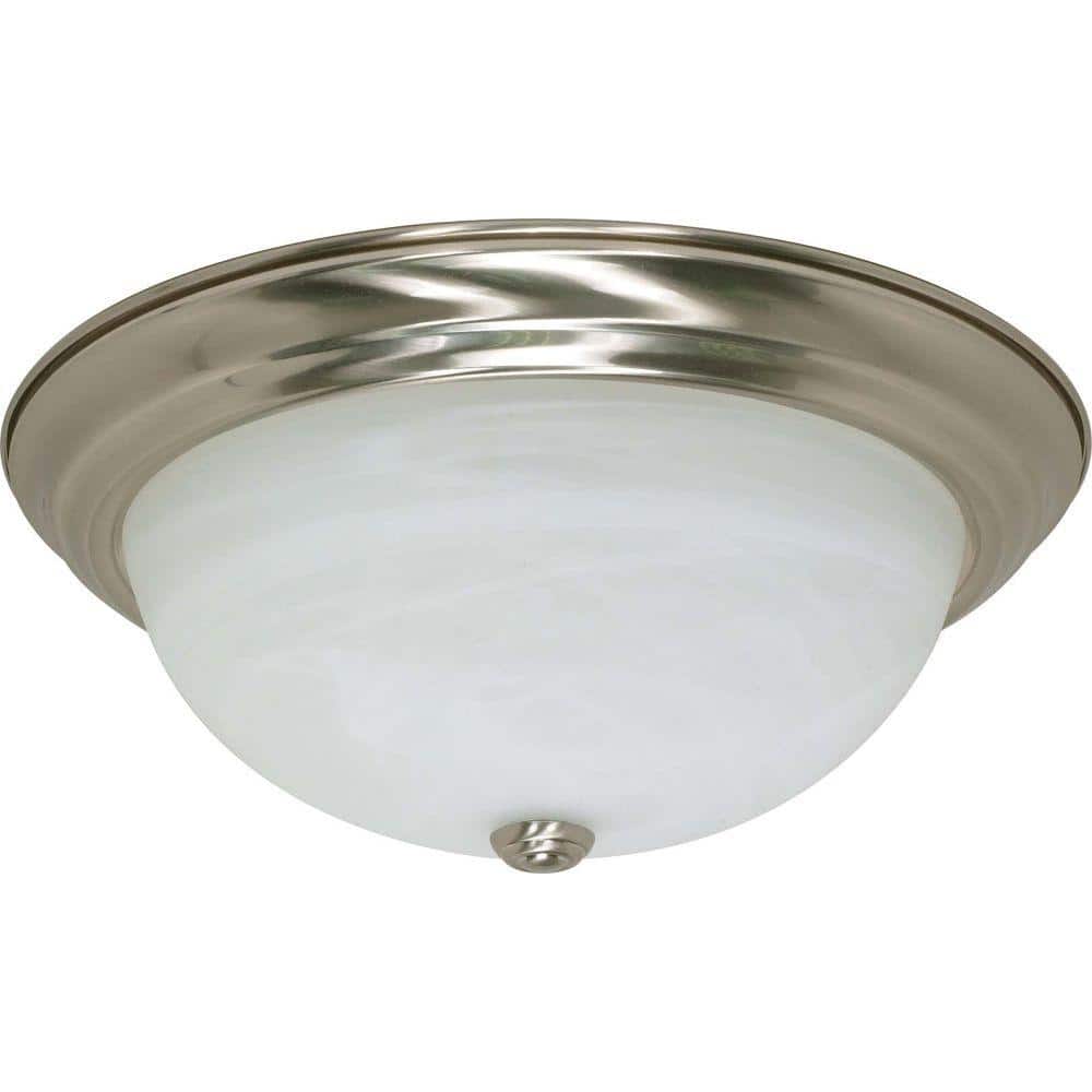 3-Light Brushed Nickel Flush Mount with Alabaster Glass - Hercitys