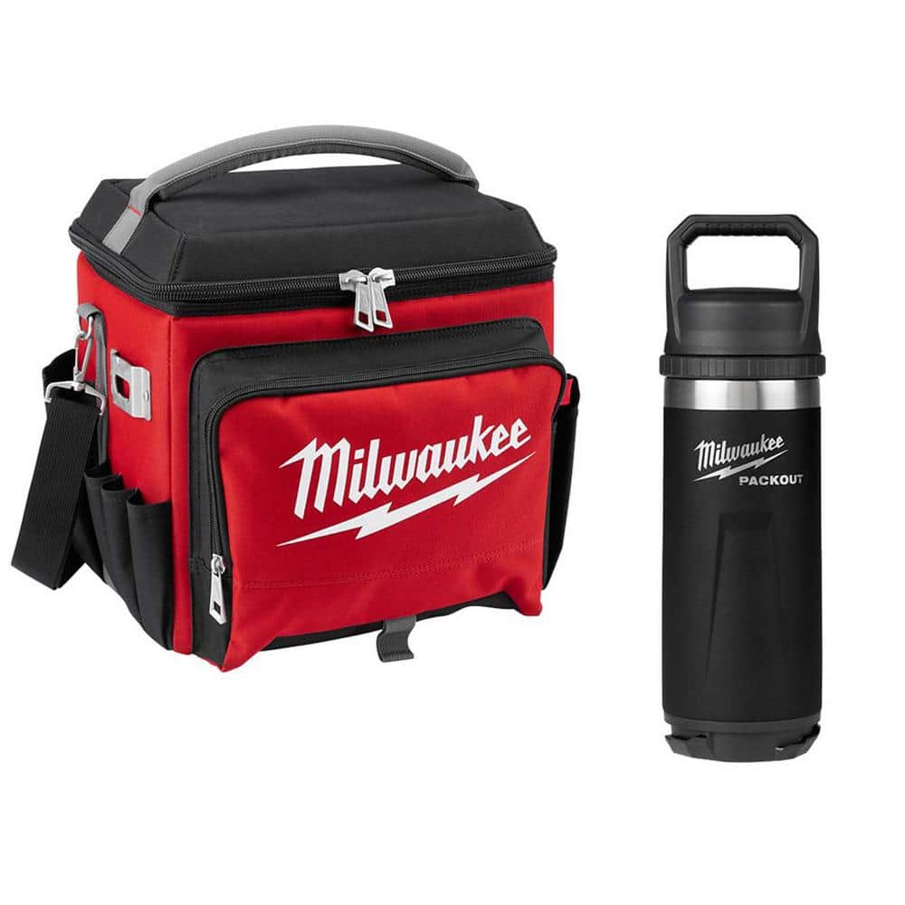 22 Qt. Soft Sided Jobsite Lunch Cooler with PACKOUT Black 18 oz. Insulated Bottle with Chug Lid - Hercitys