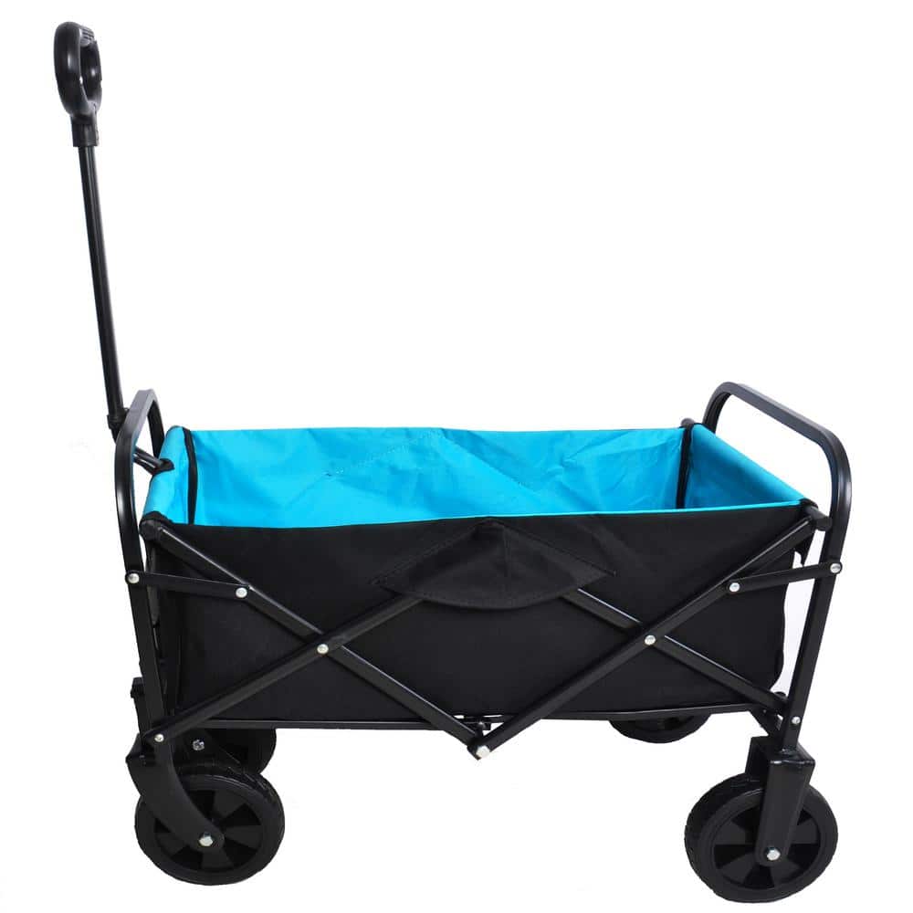 3.6 cu. ft. Foldable Portable Multi-Function Steel Outdoor Garden Cart in Black and Blue - Hercitys