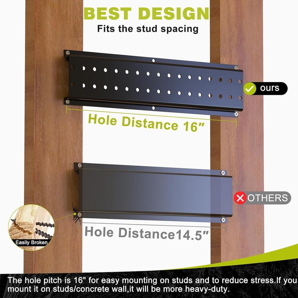 48 in. with 9 Hooks Shovel Holder Wall Mount Garage Wall Organizer Wall Mount Tool Holder for Rack Shovel Shed(Black) - Hercitys