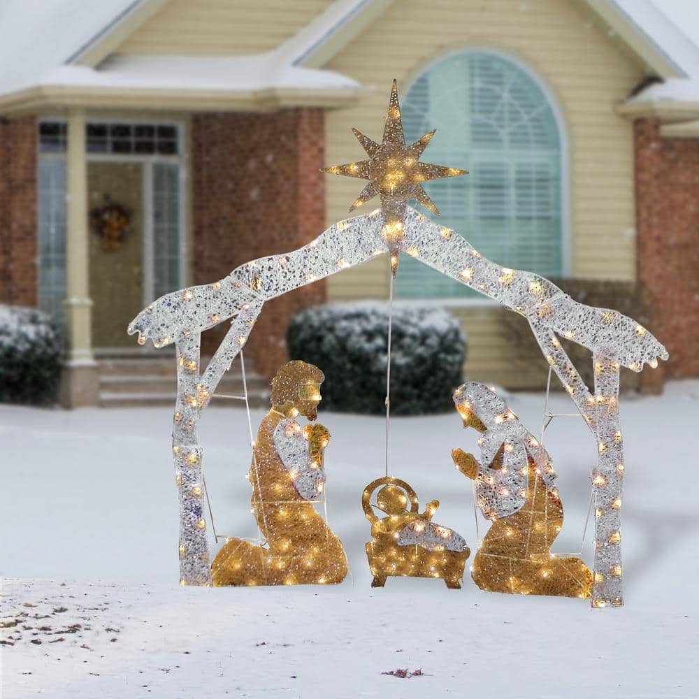 55 in. Crystal Splendor Nativity Set with 150 Mini Clear Lights - Hercitys