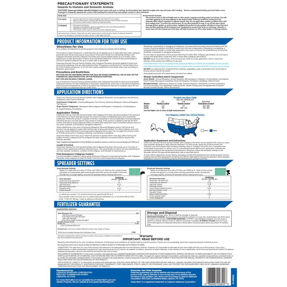 17 lbs. Fairway Formula Spring Fertilizer and Crabgrass Preventer, Covers 5,000 sq. ft. (26-0-5) - Hercitys