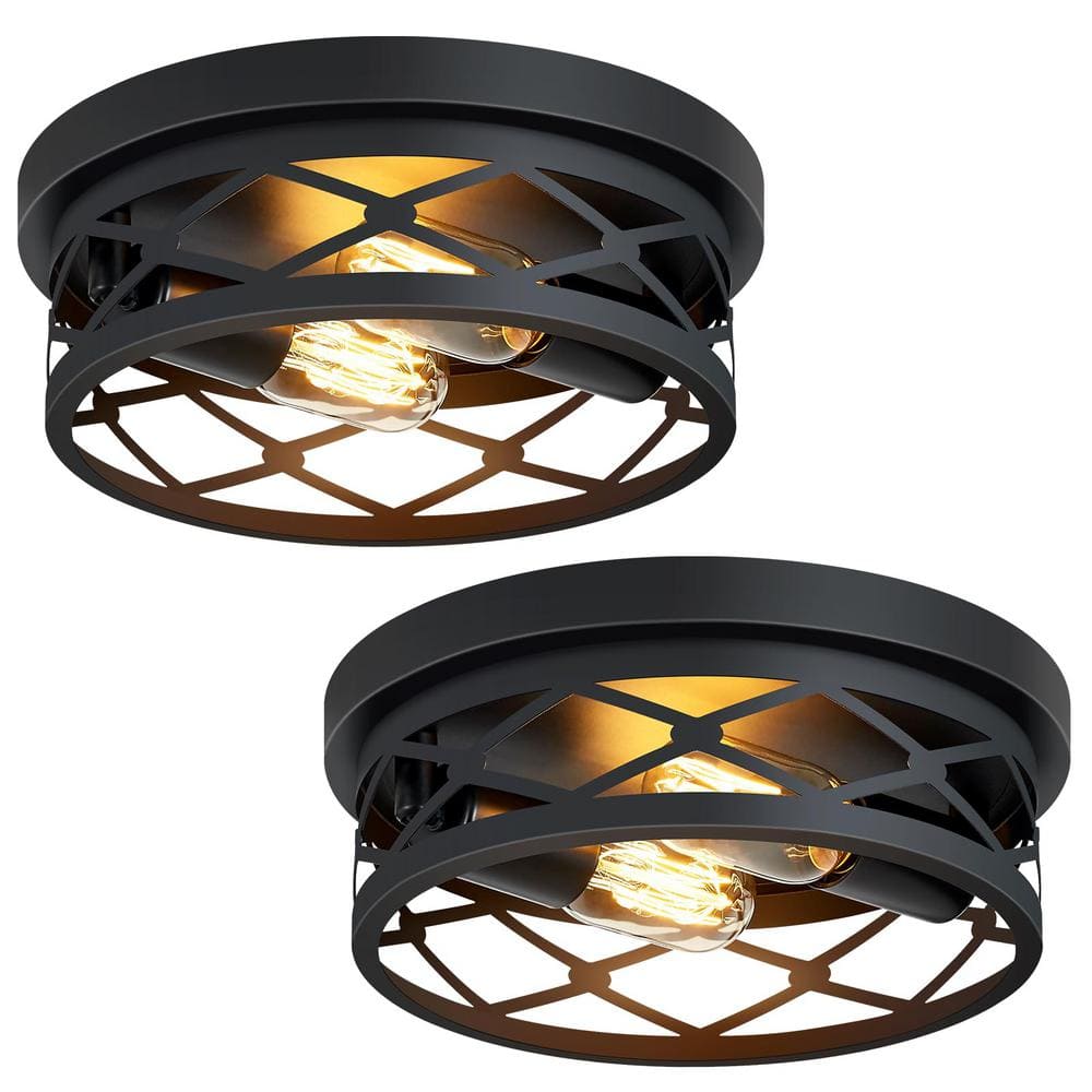 10.7 in. 2-Light Farmhouse Black Flush Mount Ceiling Light with No Bulbs Included (2-Pack) - Hercitys