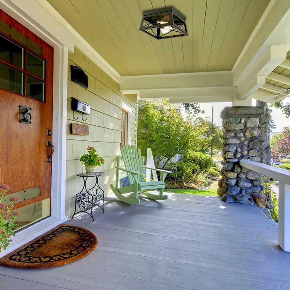 12 in. W. 2-Light Flush Mount with Matte Black - Hercitys