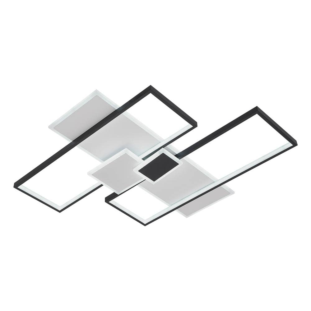 32.28 in. 5-Light Black and White Modern Rectangular Selectable LED Semi-Flush Mount Ceiling Light with Remote - Hercitys