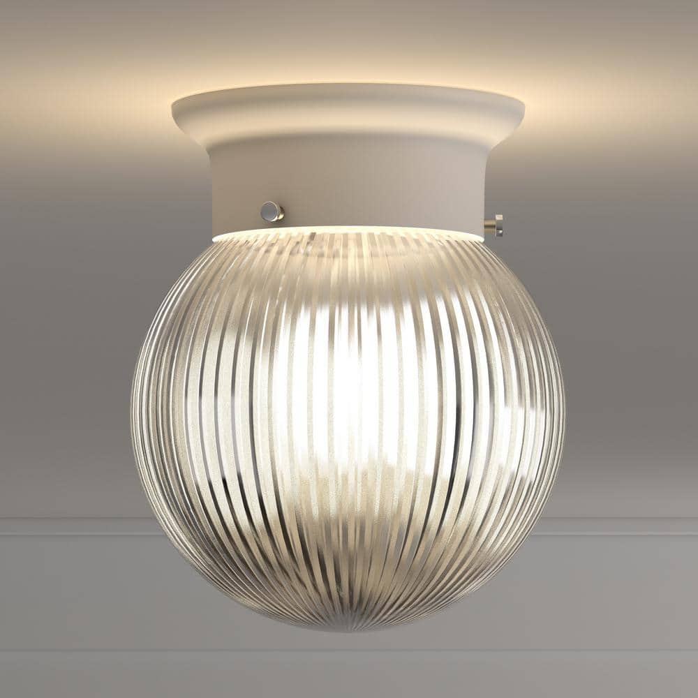1-Light White Flush Mount with Clear Ribbed Glass - Hercitys