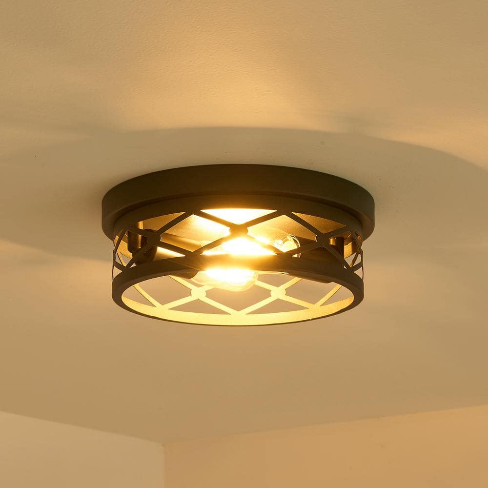 10.7 in. 2-Light Farmhouse Black Flush Mount Ceiling Light with No Bulbs Included (2-Pack) - Hercitys