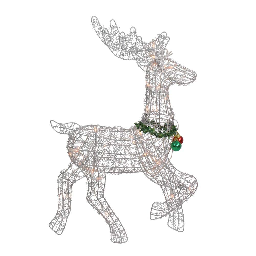 25 in. Lighted Silver Sisal Prancing Reindeer Christmas Outdoor Decoration - Hercitys