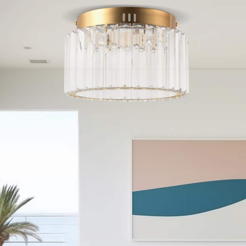 10 in. Gold Cylinder 1-Light Dimmable LED Flush Mount Ceiling Light Fixture with 3CCT Control - Hercitys