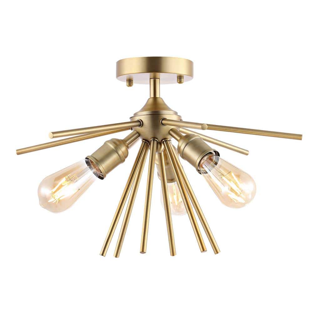 10.6 in. 3-Light Painted Semi- Flush Mount with No Bulbs Included Golden - Hercitys