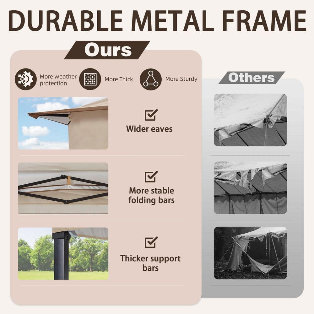 11 ft. x 11 ft. Khaki Pop-Up Gazebo Tent with Mosquito Netting - Hercitys