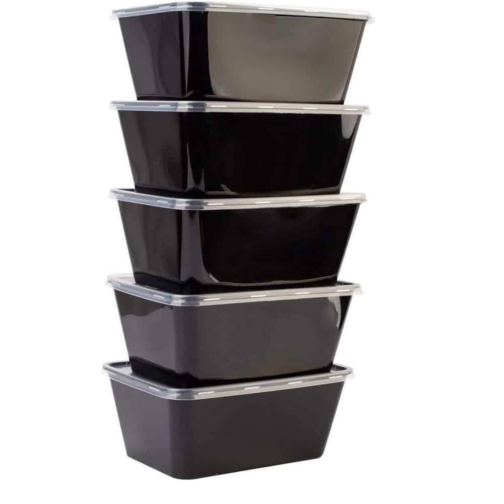 34 oz. Plastic Food Storage Containers with Lids in Black (50-Pack) - Hercitys
