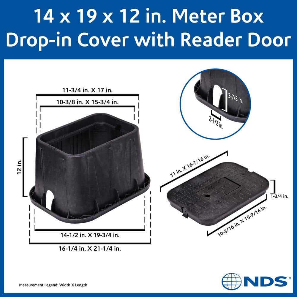 14 in. X 19 in. Rect. Std. Series Meter Box & Overlapping Cover, Black Box, Black Cover with Reader Door, Water Meter - Hercitys