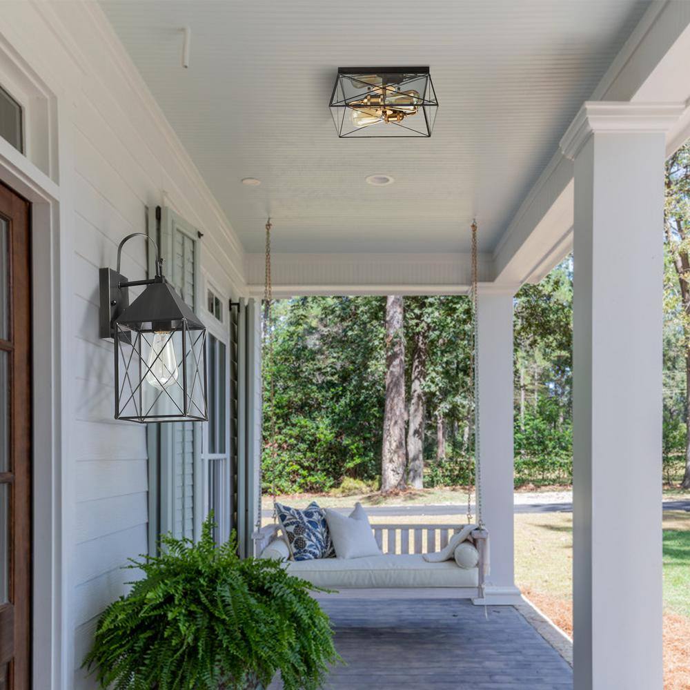 11.75 in. 2-Light Dark Bronze Finish Brass Flush Mount with Clear Tempered Glass Panes - Hercitys